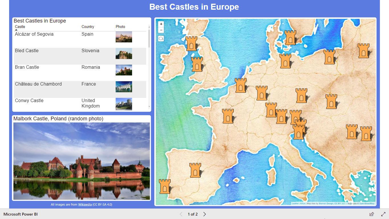 Power BI Report Map With Custom Markers And Images Power Of Business   PowerBI Castles 1 